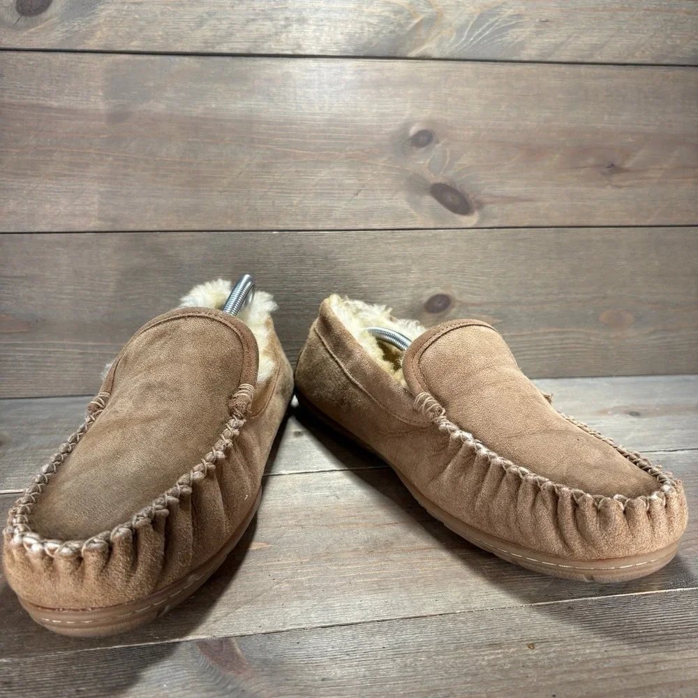 ll bean wicked good mens size 10 shoes brown suede shearling lined slippers